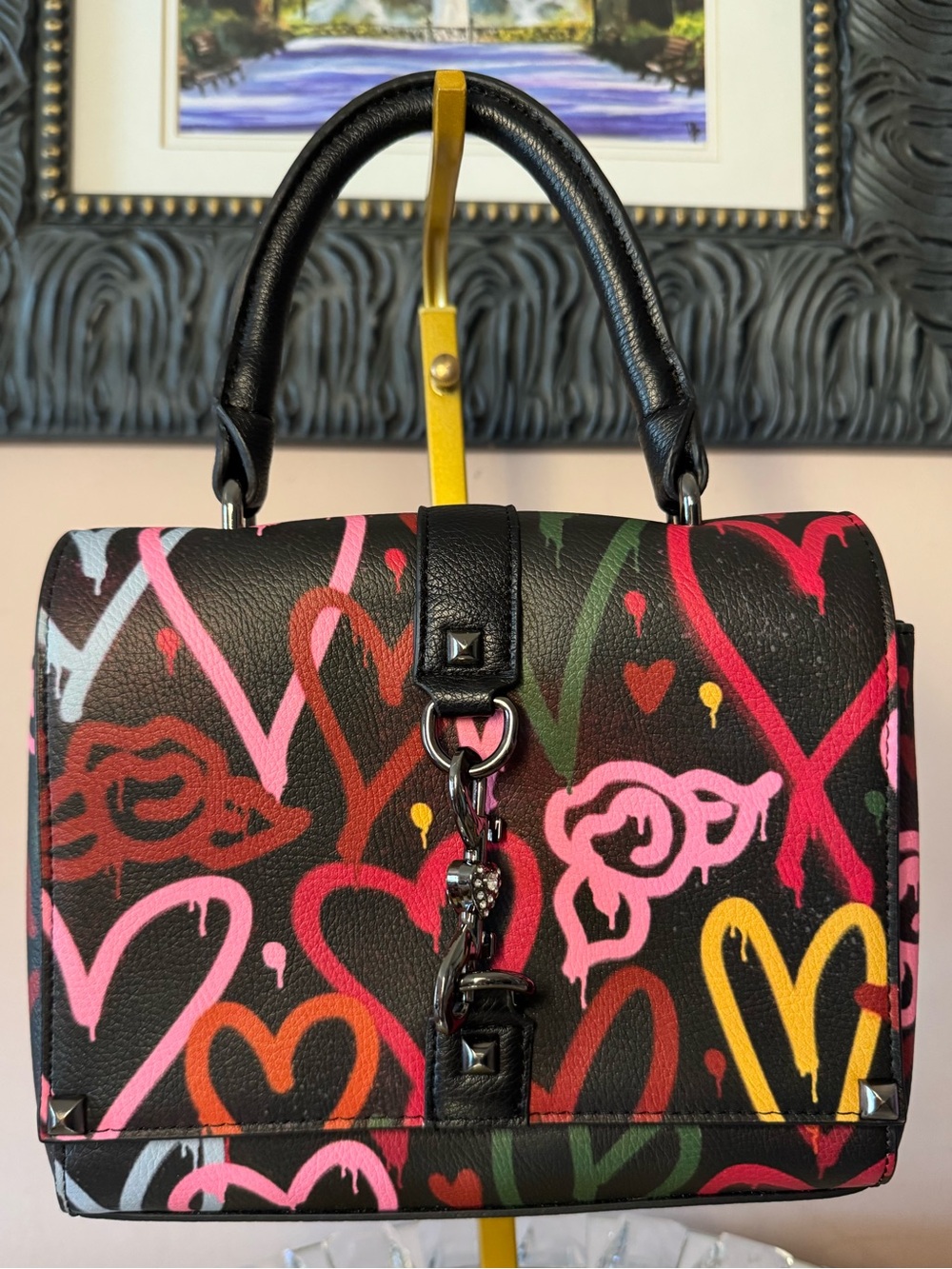 Betsey Johnson Graffiti Heart Print Top-Handle Bag